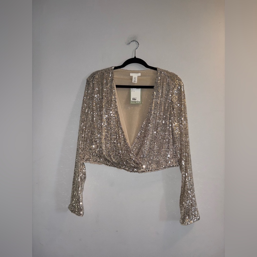 H&M | Gold Sequin Wrap Blouse (NEW)